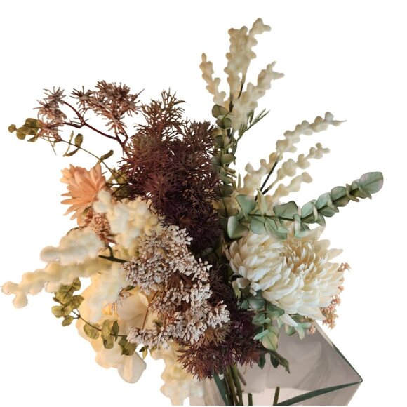 Artificial Floral Arrangement Beige Hydrangea & Cream Mum Bouquet Hand Tied - Picture 11 of 15